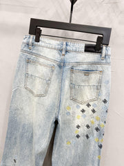 AMIRI Blue MA Quad Embroidered Flare Jeans