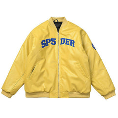 Sp5der Leather Logo Bomber Jacket