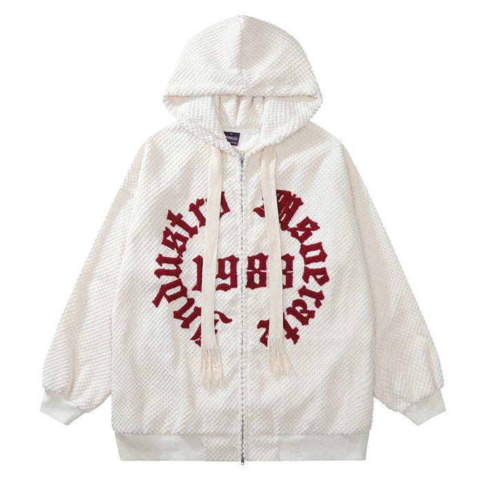 TIFO Embroidered Letter Cardigan Hoodie