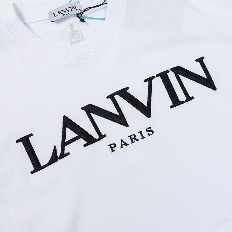 LANVIN Letter Embroidery T-Shirt Whtie