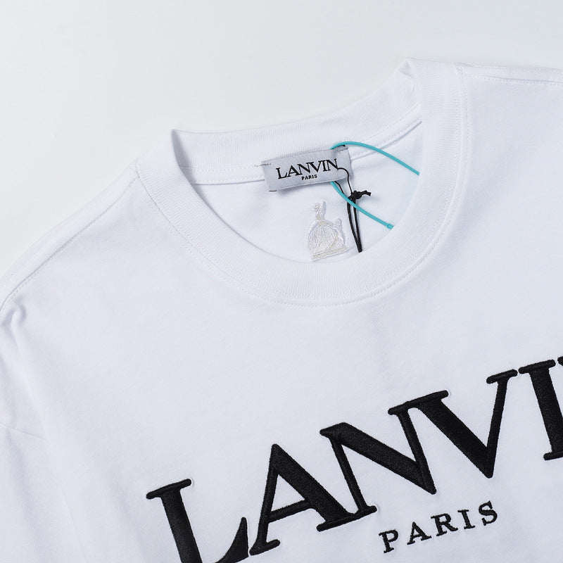 LANVIN Letter Embroidery T-Shirt Whtie