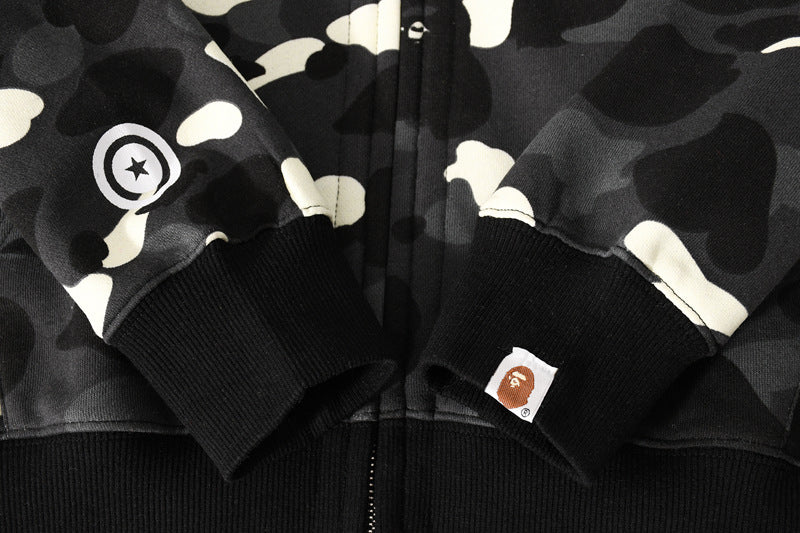 BAPE Glow Camo Shark Wide Full Zip Double Hoodies