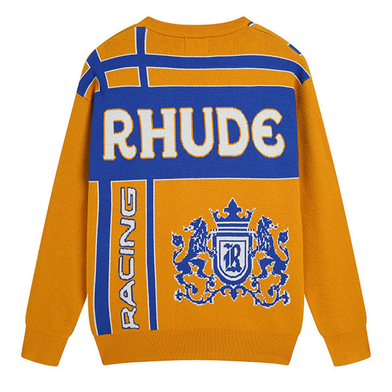 RHUDE jacquard panel crew neck Sweaters