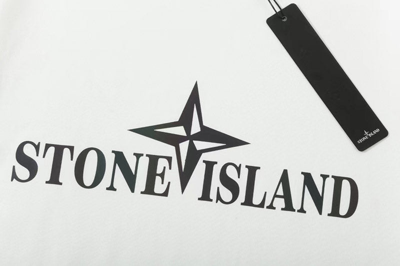 STONE ISLAND White Cotton Logo Print T-Shirt